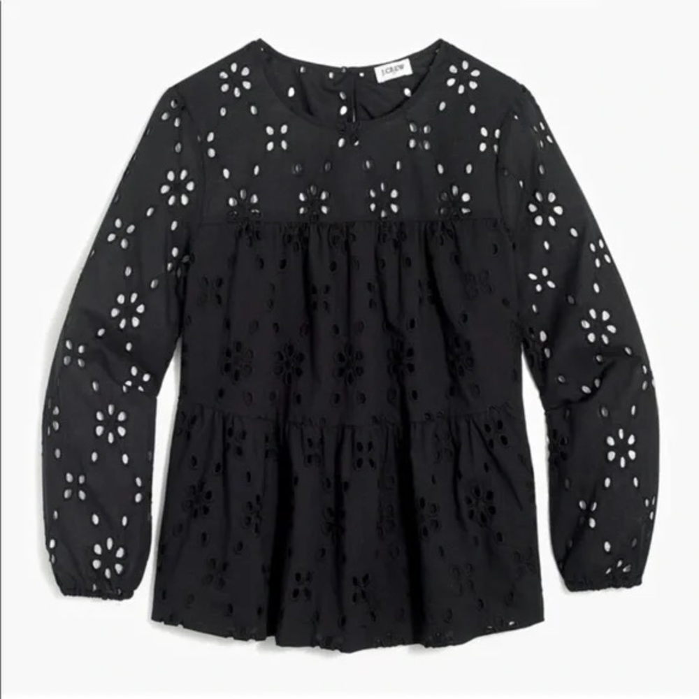 J Crew Factory Eyelet Tiered Popover Long Sleeve Blouse
